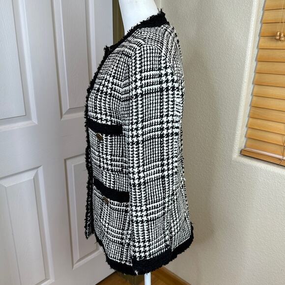 Zara Blogger Black White Textured Tweed Long Blazer. - Picture 11 of 13